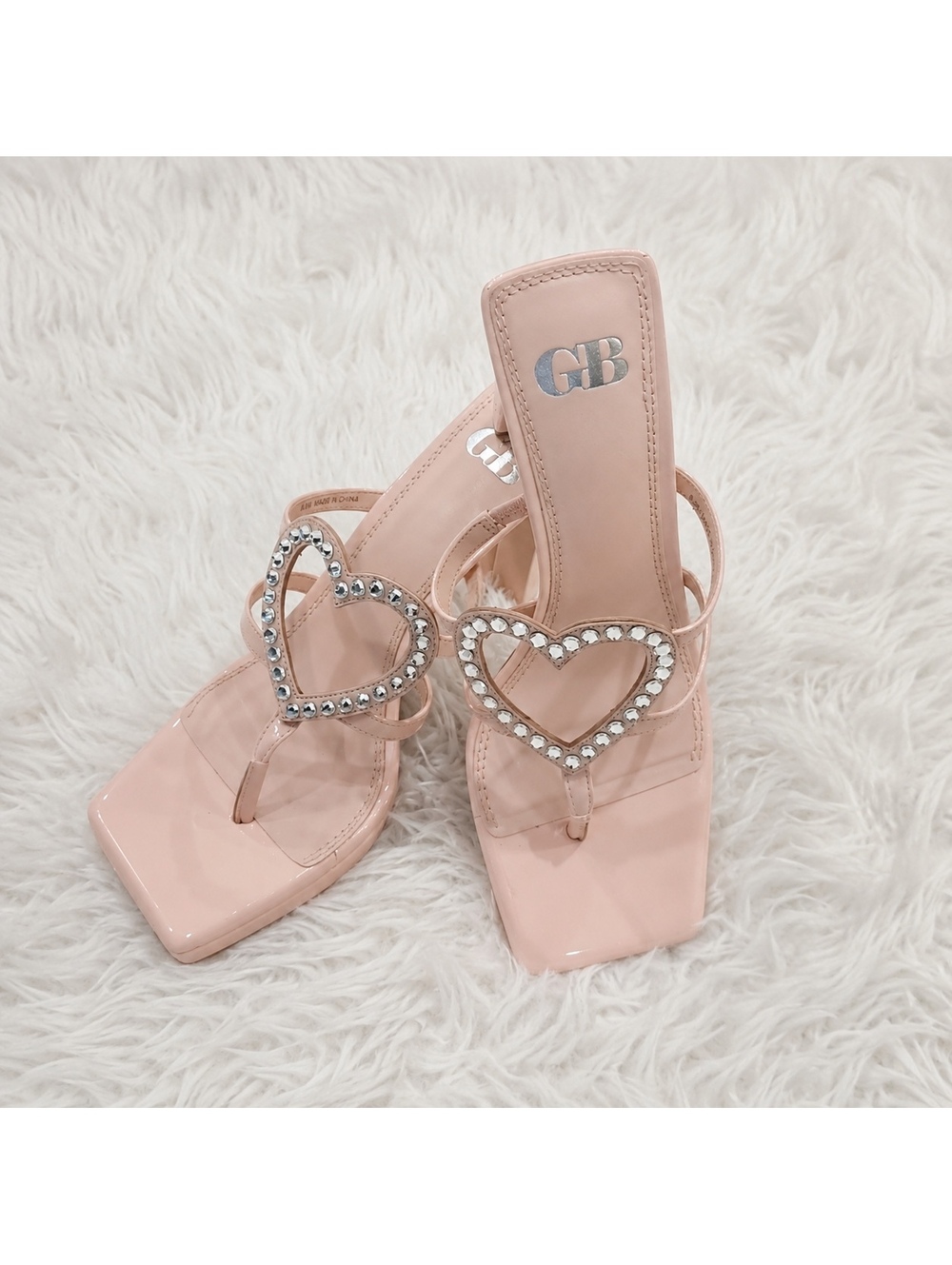 Gianni Bini GB “The Heart” Rhinestone Heart Platform Thong Heeled Sandals Pink - Picture 2 of 13